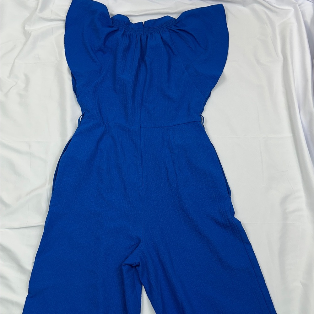 Calvin Klein Cobalt Blue Flutter-Sleeve Jumpsuit Sz 8 - Picture 10 of 11